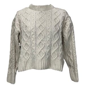 Poof Apparel‎ Women’s Small Cream Cropped Cable Knit Chenille Sweater